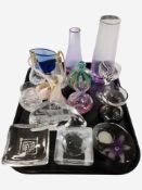 A group of glassware including Mdina glass swirl bottle, atomisers, Polish Krosno vase,
