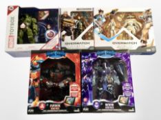 A group of Hasbro and other action figures, including Overwatch, Lightseekers, Marvel, etc.