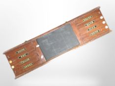 A Victorian mahogany Billiard Life Pool scoreboard, 93cm x 25cm.