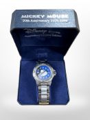 A Disney Selection anniversary limited edition Mickey Mouse stainless steel wristwatch, in box.