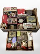 Two boxes of vintage tins.