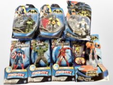 group of Mattel and Hasbro Marvel and DC action figures including The Avengers and Batman.