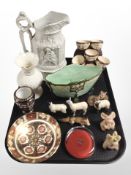 A group of ceramics including 19th-century York Minster jug, Belleek vase, Imari pedestal dish,