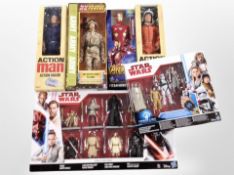 A group of Hasbro and other action figures including Star Wars Era of the Force set, Action Man,