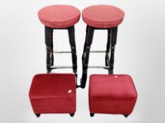 A pair of painted bar stools and further pair of footstools