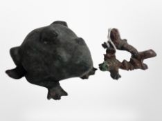 A Chinese bronze figure of a toad carrying another on its back, length 8.