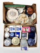 Two boxes containing Ringtons ceramics, export tea china, collector's plates.