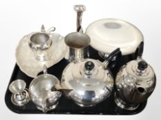 A group of silver-plated wares including tea service, leaf-shaped dish, pedestal dish, etc.