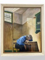 Danish school : Exhaustion, oil on canvas, 30cm x 36cm.