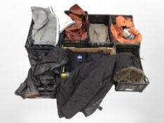 A pallet of assorted clothing, workwear,