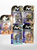 Five Play'em Warriors of Virtue action figures, boxed.