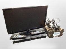 A Samsung 22" LCD TV, a Panasonic DVD Recorder, remotes, leads, etc.
