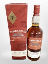 A bottle of Tamnavulin Speyside single malt scotch whisky, 1 litre, 40% vol., in carton.