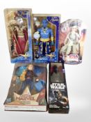 A group of Hasbro Disney action figures including Star Wars, Captain Marvel, Aladdin.