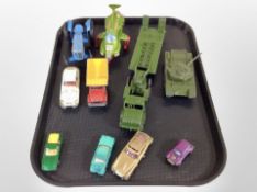 A group of 20th-century diecast vehicles, including Dinky UFO interceptor, military vehicles,