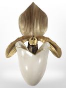 A Royal Worcester gilt porcelain wall pocket in the form of a slipper orchid, length 20cm.