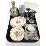 A group of ceramics including Royal Doulton Bunnykins and Royal Winton dishes, a Denby vase,