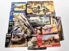 A group of Revell and Airfix scale modelling kits to include military aircraft AH-64A attack