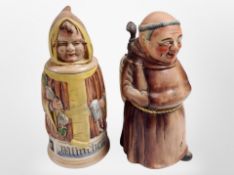 Two German figural tankards in the form of monks, height 21cm.