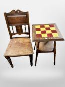 A late Victorian oak tiled topped occasional table,