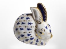 A Royal Crown Derby rabbit paperweight, lacking stopper.