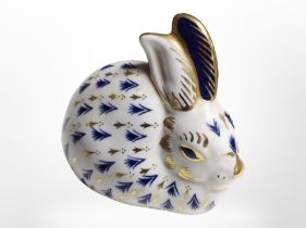 A Royal Crown Derby rabbit paperweight, lacking stopper.