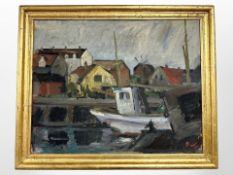 Danish school : Boats in a harbour, oil on canvas, 47cm x 37cm.