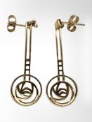 A pair of Charles Rennie Mackintosh design 9ct gold earrings,