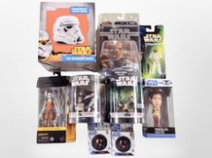 Star Wars collectables including ceramic stormtrooper mug, action figures, marbles, etc.