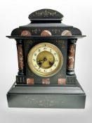 A Victorian slate and marble eight day mantel clock,