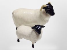 A Beswick ewe and lamb, tallest 8cm.