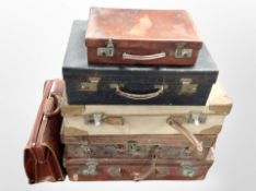 Six vintage leather and canvas luggage cases