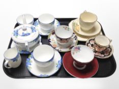 A Gladstone china tea for two and several other cups and saucers including Aynsley, Crown Devon,