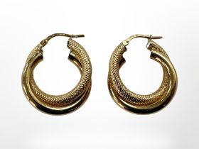 A pair of 9ct gold textured hoop earrings, diameter 2cm CONDITION REPORT: 4.