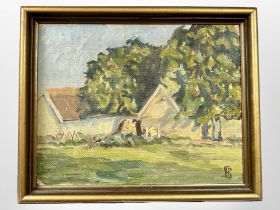 Danish school : A farm steading, oil on board, 45cm x 35cm.