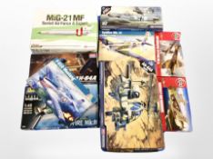 A group of Revell, Airfix and other scale modelling kits including military aircraft.