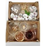 Two boxes containing 20th-century glassware and ceramics, crested china, etc.