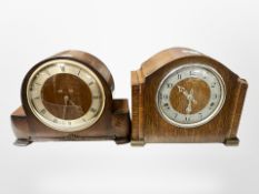 An Enfield Art Deco oak mantel clock and one other,