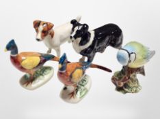 A Beswick Border Collie, Jack Russell Terrier, two pheasants, and a blue tit.