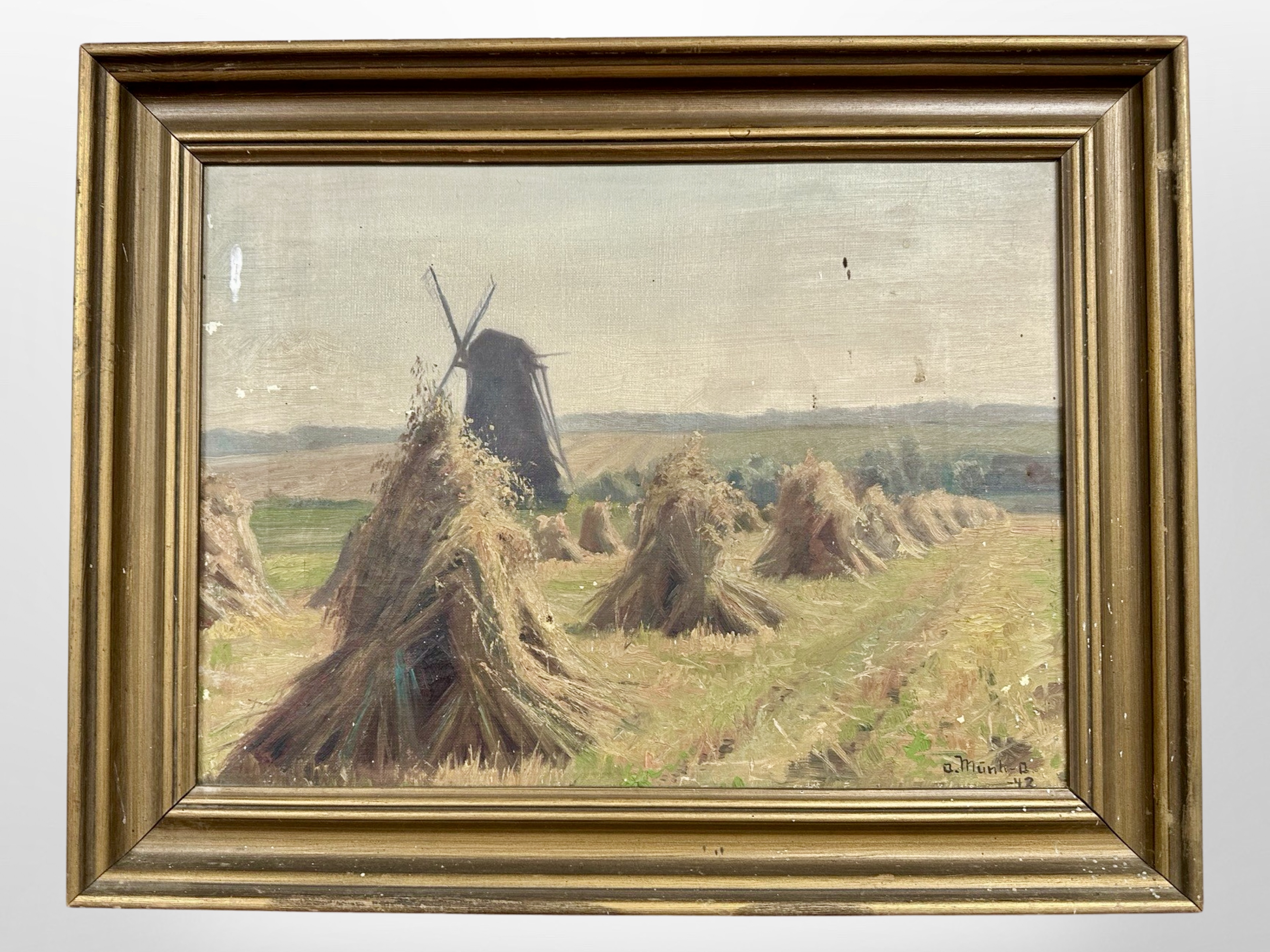 Danish school : Haystacks in a field, oil on canvas,