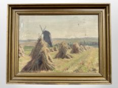 Danish school : Haystacks in a field, oil on canvas,