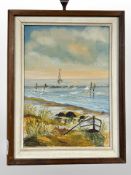 Danish school : Coastline at high tide, oil on canvas, 23cm x 33cm.