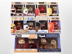 A group of Funko Pop! figures including Harry Potter, Marvel and others.