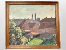 Danish school : Buildings in a landscape, oil on canvas, 48cm x 41cm.