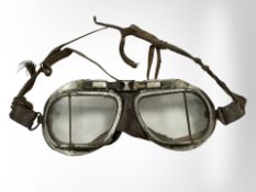 A pair of early 20th century pilot's flight goggles