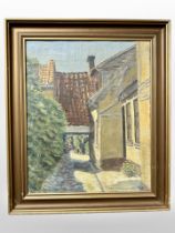 C Skousgaard : Pathway by a house, oil on canvas, 32cm x 39cm.