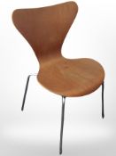 A Danish bent and laminated ply Series 7 chair designed by Arne Jacobsen for Fritz Hansen