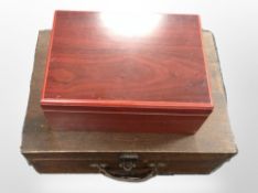 A Victorian oak box and a modern cigar humidor