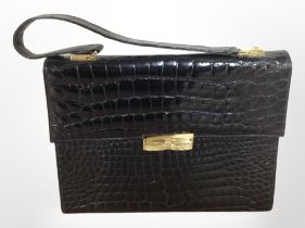 A lady's Beverly crocodile-effect black leather shoulder bag, width 30cm.