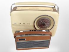 A Bush vintage-style radio, and a Roberts Rambler radio.